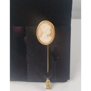 Vintage Cameo  Gold Tone  2.5" Long Stick Pin Hat Pin Brooch